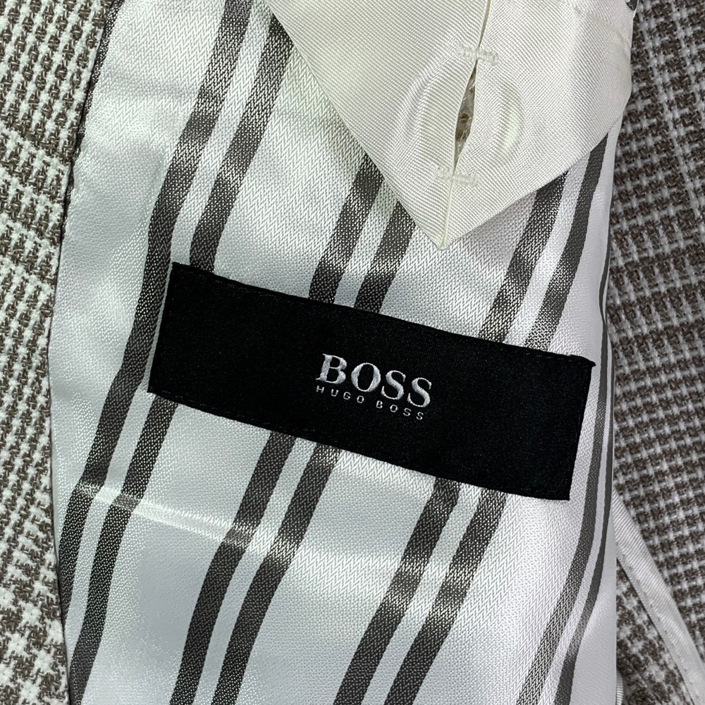 Hugo Boss Linen Blazer Jacket Men 38R Windowpane Sport Coat Unlined - Picture 8 of 16